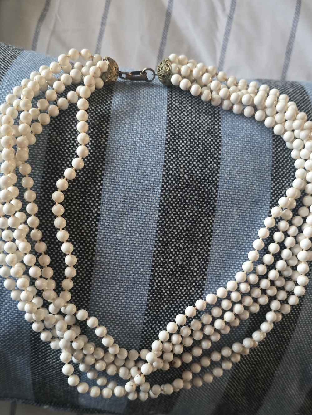 Vintage Multi-Strand White Beaded Statement Necklace